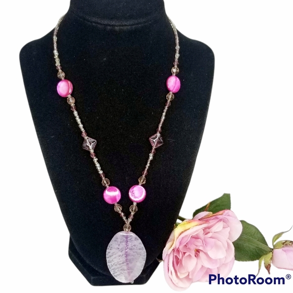 Pink Quartz Pendant Necklace EUC - Picture 1 of 12